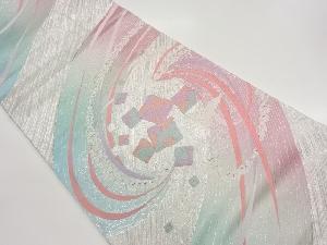 曲線に色紙散らし・群鶴模様織出し袋帯